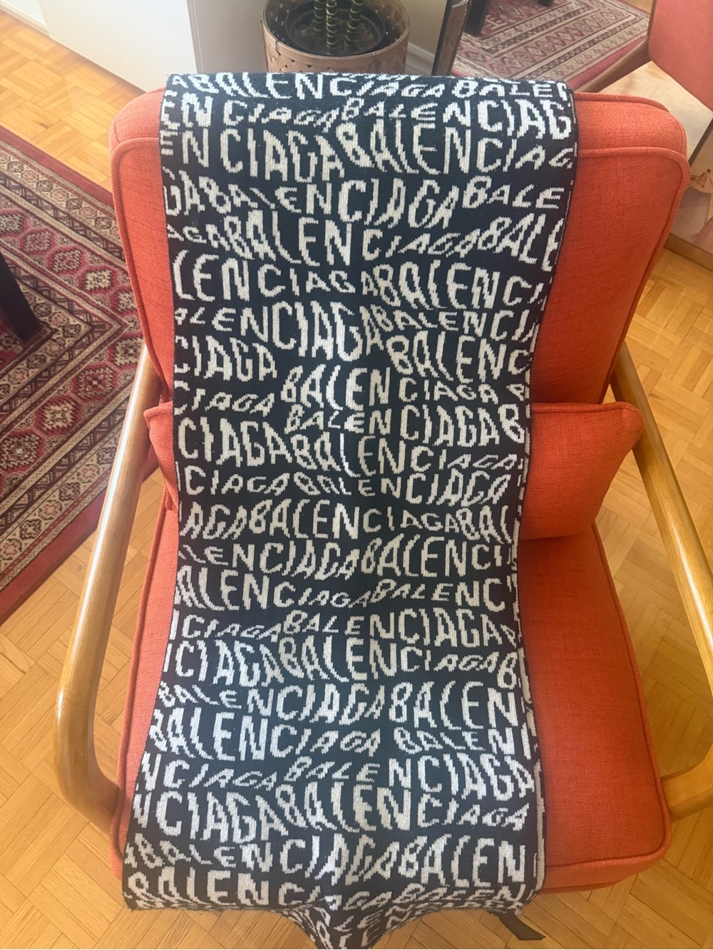 Balenciaga Black and White Logo Knit Scarf